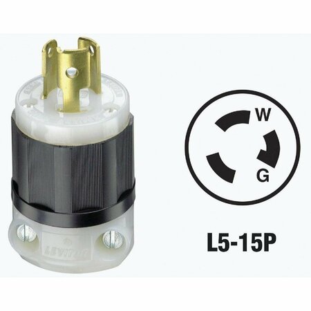 LEVITON 15A 125V 3-Wire 2-Pole Industrial Grade Locking Cord Plug 161-04720-00C